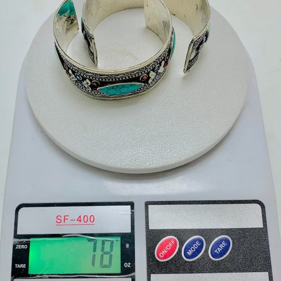 Single Kuchi Tribal Cuff Bracelet: Red Stone Boho Jewelry - Picture 6 of 9